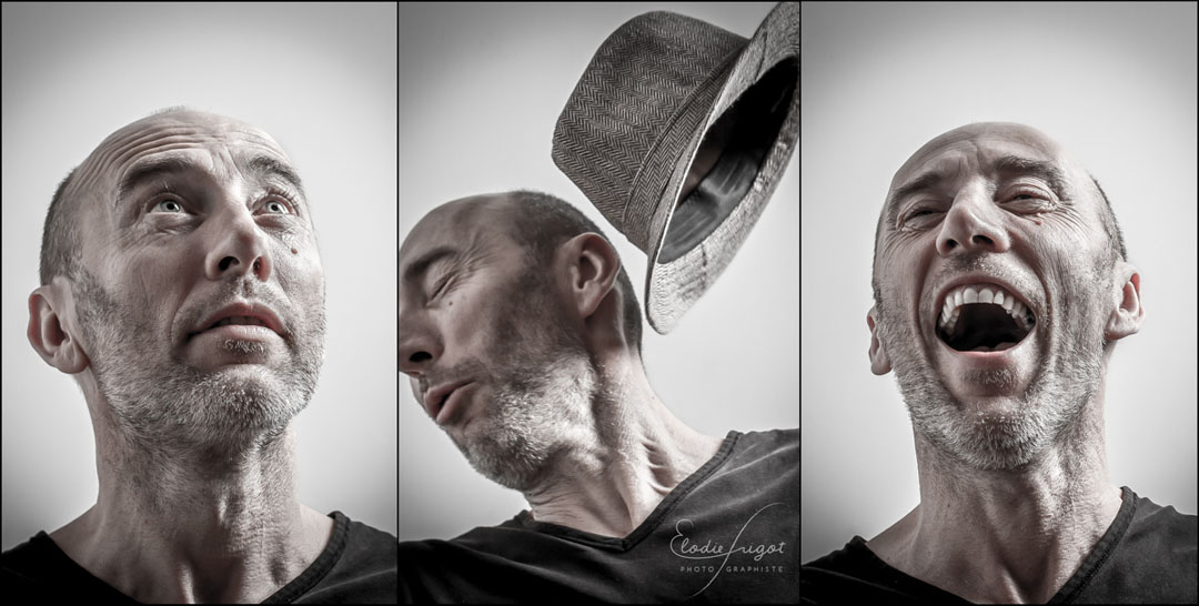 Portrait tryptique homme et chapeau au studio Elodie Frigot Photographe