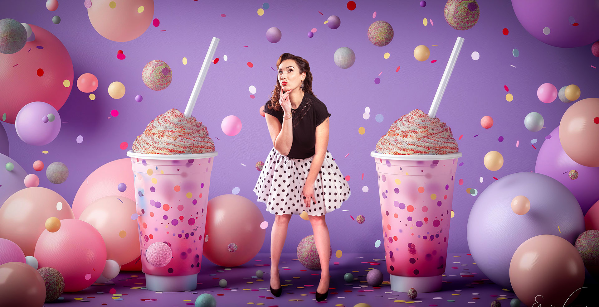 photomontage de Pinup dans une scène de Milkshake